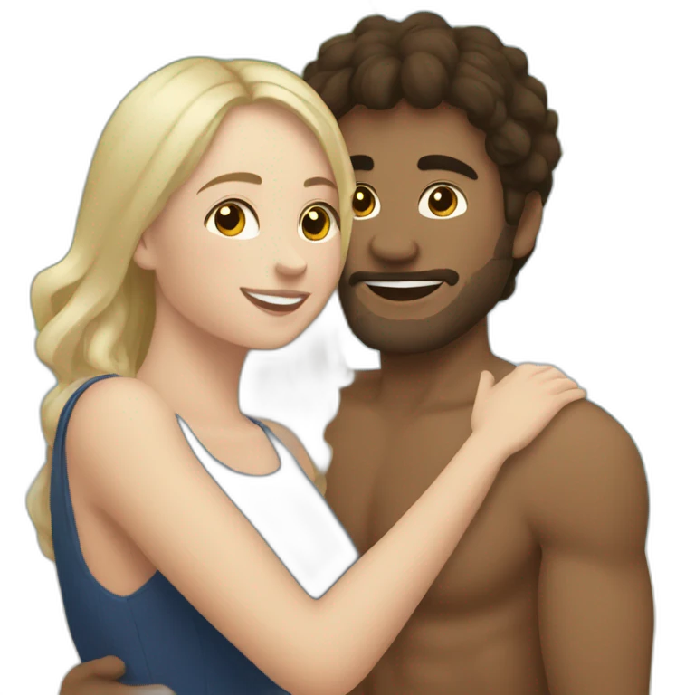 young metis Man and white woman hug love at the beach emoji