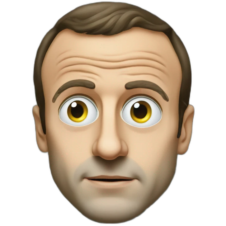 Emmanuel Macron, a big € on each eye, cartoon money eyes emoji