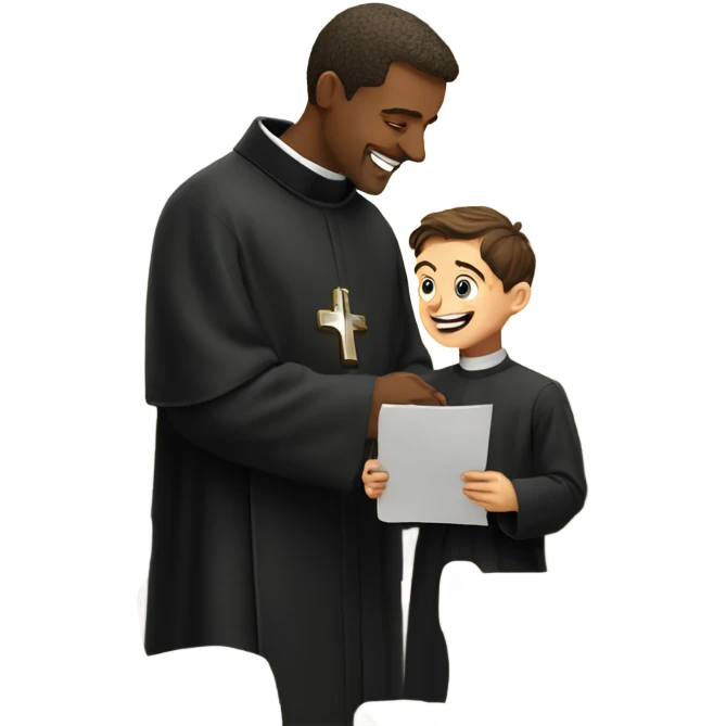 A priest talking to a young little boy in church happy emoji