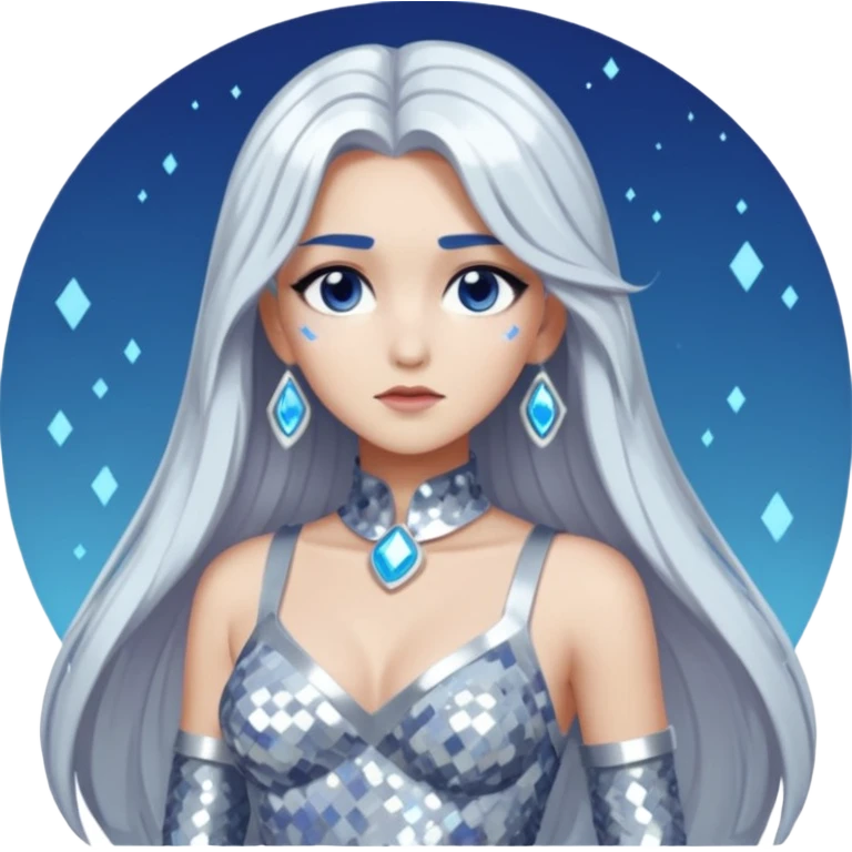 Athena from Lore Olympus with long silver hair, silver sequin outfit emoji