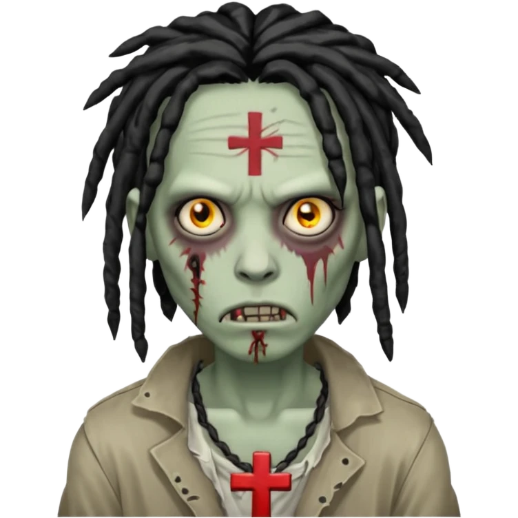 Zombie with black dreads with chinky eyes and a cross tattoo on right cheek emoji
