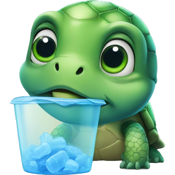 Turtle sad, eating plastic emoji