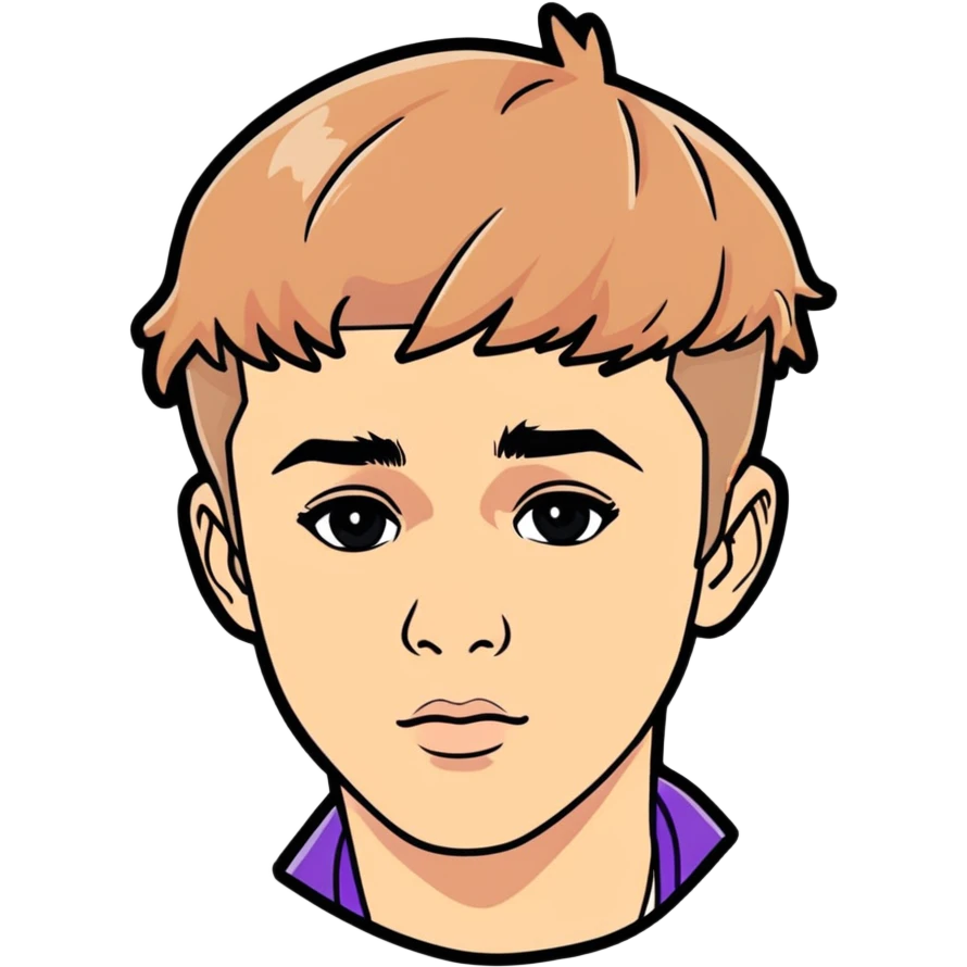 2020  Justin bieber,  canadian singer & musician , hyperrealistic, mirco-detailed, vivid, bold colors, flat layout, close up, good looking, sticker design
 Must be 8k hd, 8000x8000px resolution. Must use very thin transparent smooth lines emoji