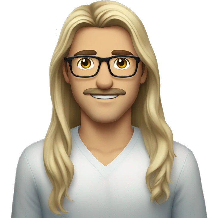 (brunette, brown eyed, madison beer) standing next to (handsome long hair blonde man, mustache, blue/green eyes, brown glasses) emoji