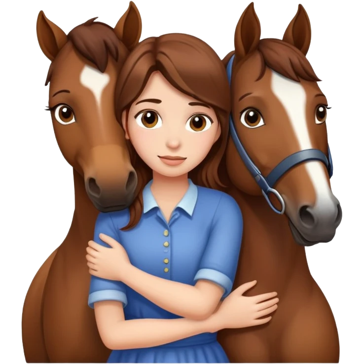 girl with brown hair hugging a horse emoji