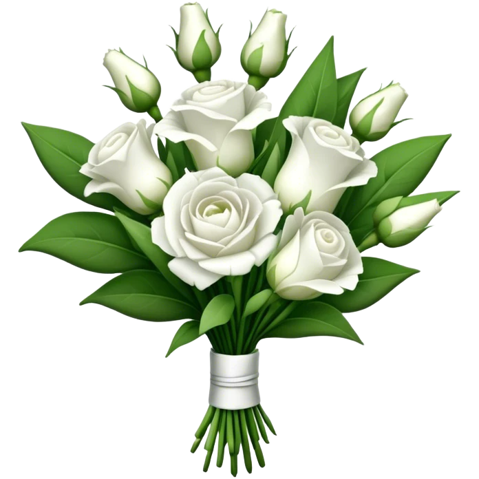 big bouquet white Lisianthus, luxuriant, leaf, bud emoji