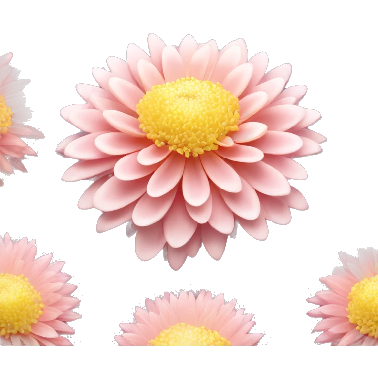 Chrysanthemum "A detailed pastel pink chrysanthemum with layered, glowing petals radiating from the center and shimmering glitter dust accentuating its curves." emoji
