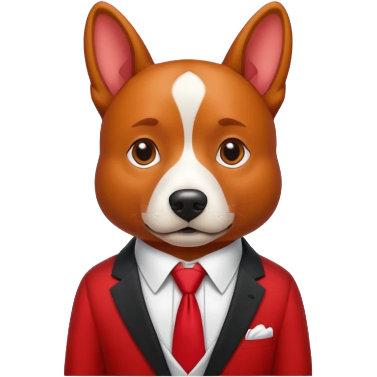 red dog with white tie,red shirt emoji