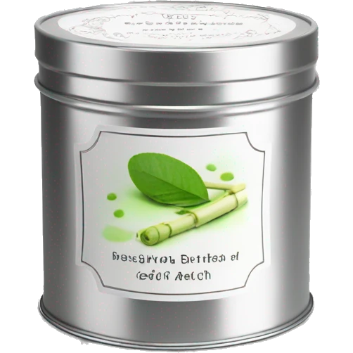 pretty matcha scented candle in silver tin with label realistic emoji