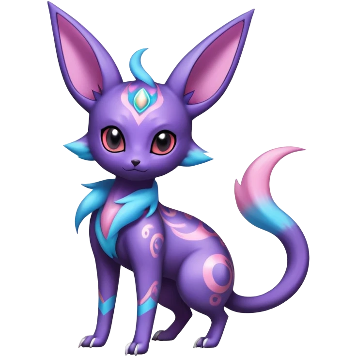 Shiny Exotic Badass Colorful Ethereal Royal Mysterious Gothic Noibat-Espeon-Umbreon-Sylveon-Pokémon-Fakémon-hybrid-creature (full body) with random pattern-markings emoji