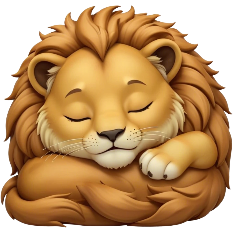 Meme-Worthy Cute Sleeping Lion Portrait Emoji, Head resting peacefully with a contented smile, showcasing a robust build and a luxuriously soft tawny Fur with a flowing mane, eyes shut in a serene, restful nap, Simplified yet hilariously adorable features, highly detailed, glowing with a soft, drowsy light, high shine, relaxed and utterly lovable, stylized with an air of playful laziness, bright and heartwarming, soft glowing outline, capturing the essence of a comically sleepy lion, so meme-worthy it feels like it could instantly become the next viral sensation of adorable slumber! emoji