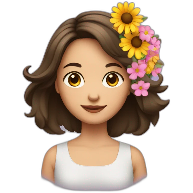 Fille brune avec bouquet de fleurs emoji