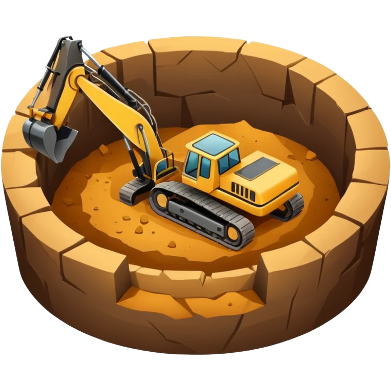 Emoji-style illustration of an excavation pit, flat vector look, bold outlines, minimal details, no background. emoji