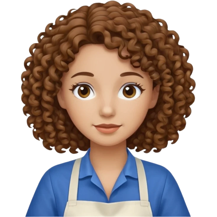 woman with curly hair in blue apron emoji