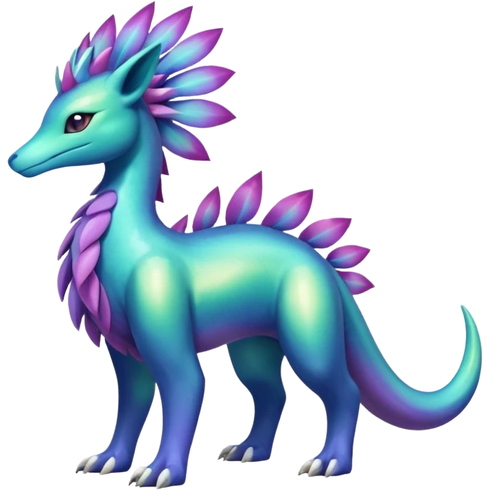 Shiny Exotic Tropical Iridescent Dusky Nightly Meganium-Amaura-Suicune-Fakémon-fusion-creature (full body) emoji