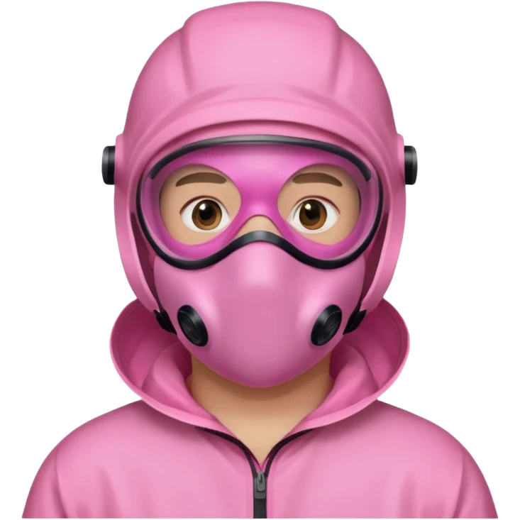 man in pink protection clothes with full-faced pink mask covered whole face emoji