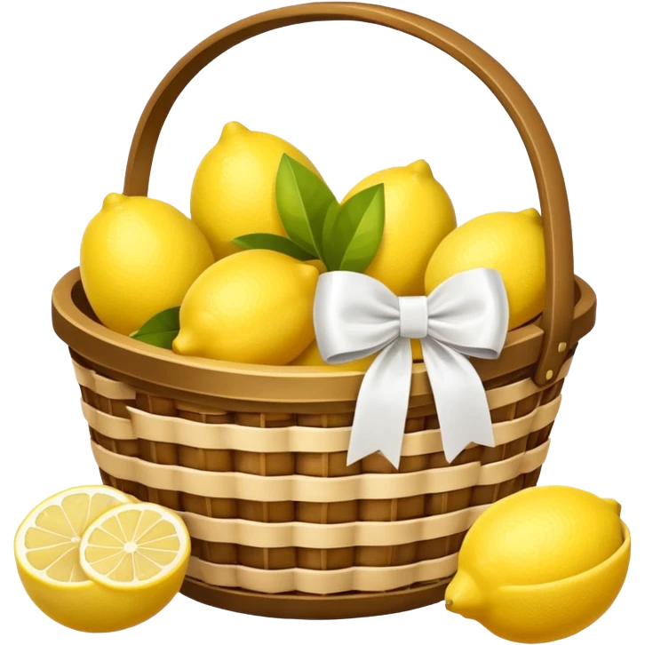Basket with a white bow and books and lemons emoji