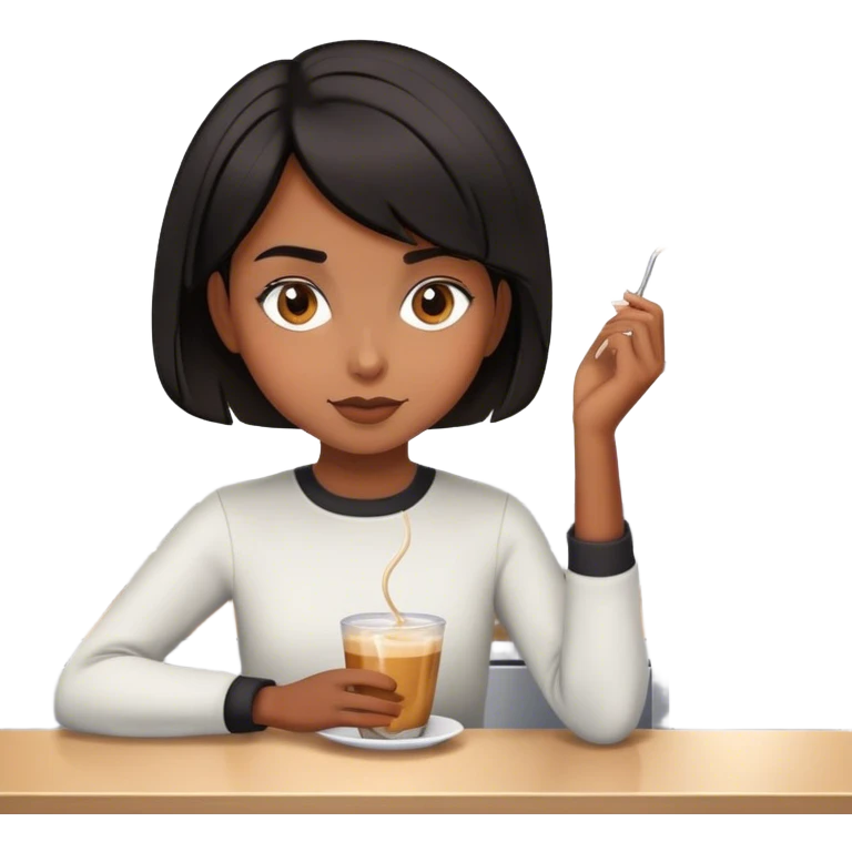 Straight and black short hair girl with a swirl in the canteen emoji