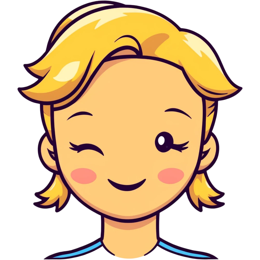 cute blonde cartoon face with a wink emoji