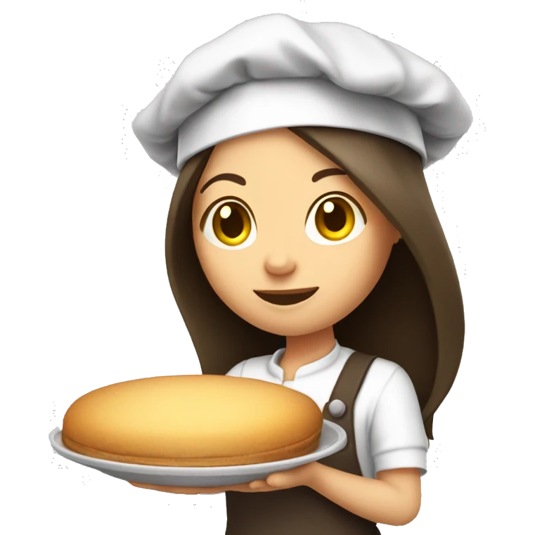 Brunette long straight hair girl holding plate in a cook hat emoji