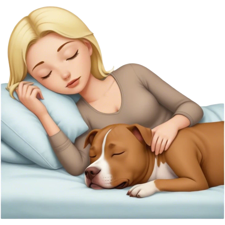 blonde girl sleeping with a brown pitbull  emoji