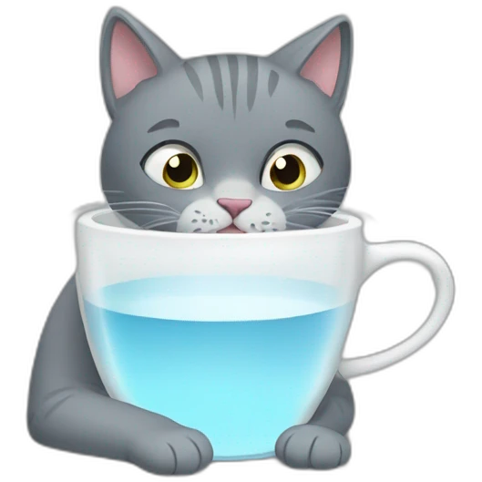 Grey Cat drinking water from a cup emoji
