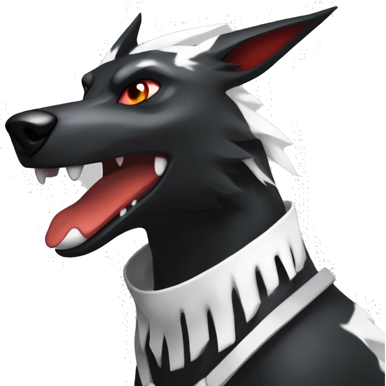 Black Cool Edgy Sergal-Houndoom-Fakémon  with White and Red Edgy markings emoji