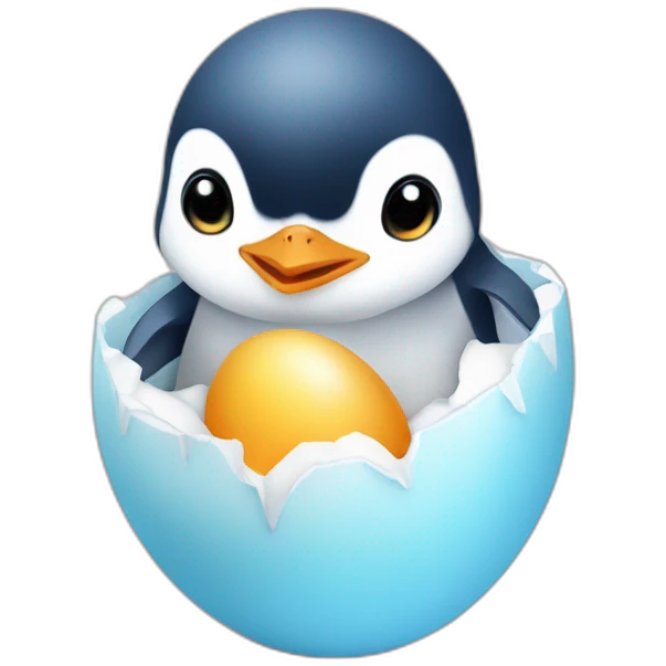 kawaï baby blue penguin hatching from its egg emoji