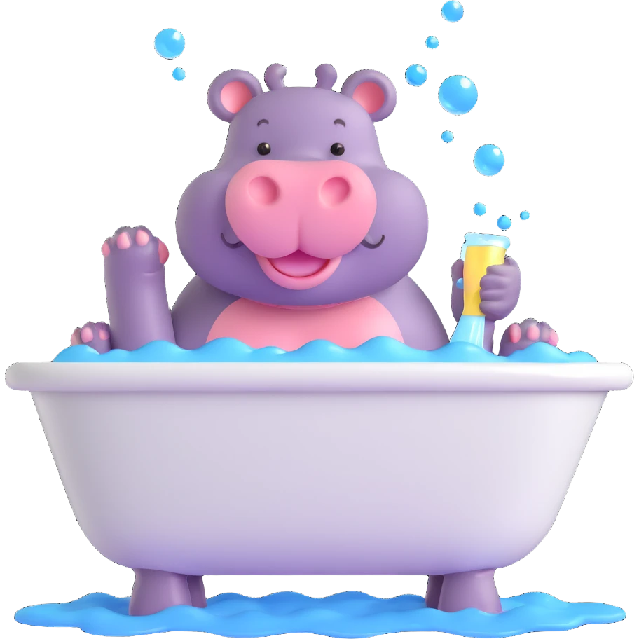 happy hippo with bubbles in bathtub emoji