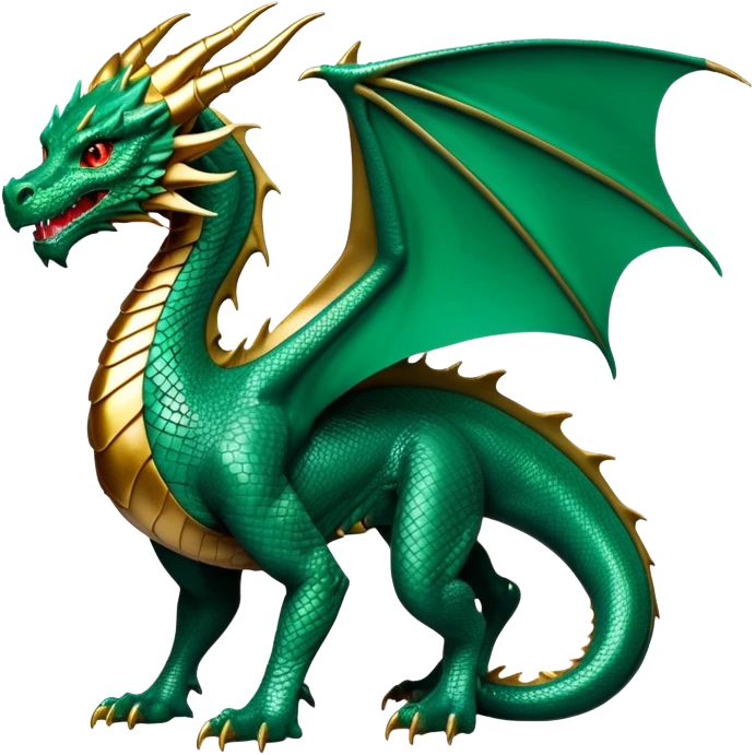cinematic-noble-dragon-full body-emoji,-poised-and-majestic,-with-a-sinuous,-elongated-build-and-shimmering,-scale-covered-skin-in-hues-of-emerald-and-gold,-piercing,-fiery-eyes,-simplified-yet-sharp-and-sophisticated-features,-highly-detailed, zoomed out showing the serpentine body emoji