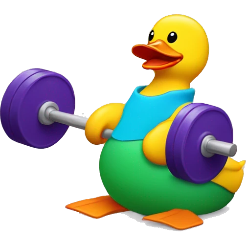 a sitting rubber duck, lifting weights, side view emoji