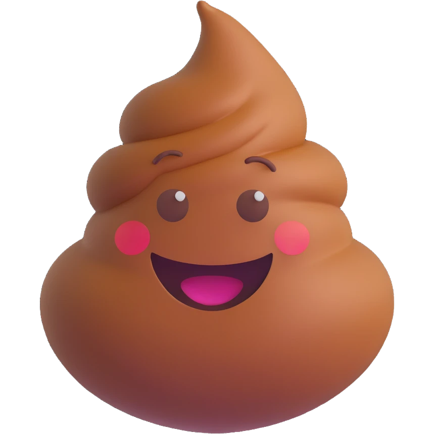 3D style poop emoji, smiling face, cartoonish emoji