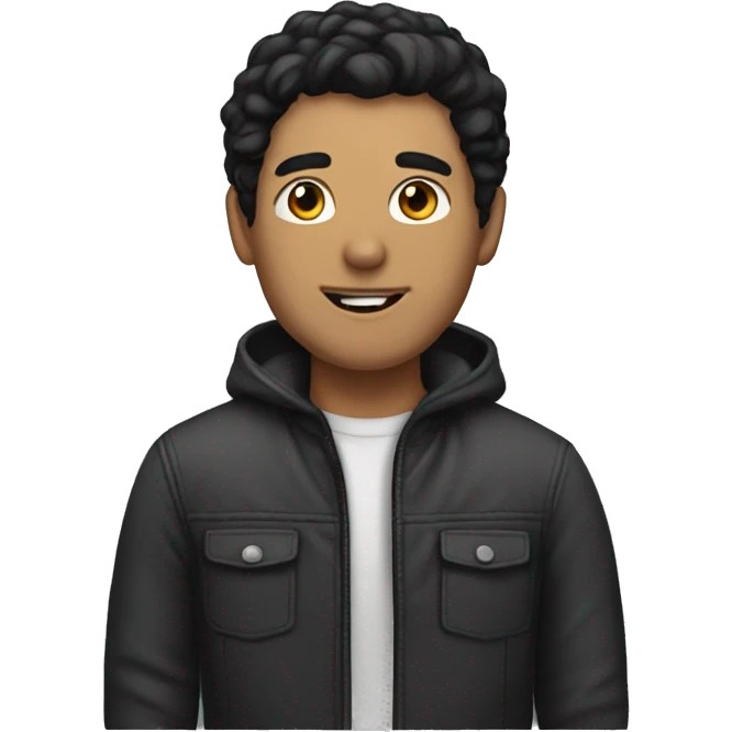 man with black hair and crew emoji