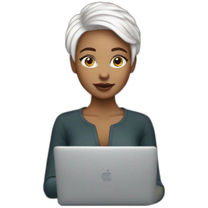 it-girl-white-short-hair-with-macbook emoji