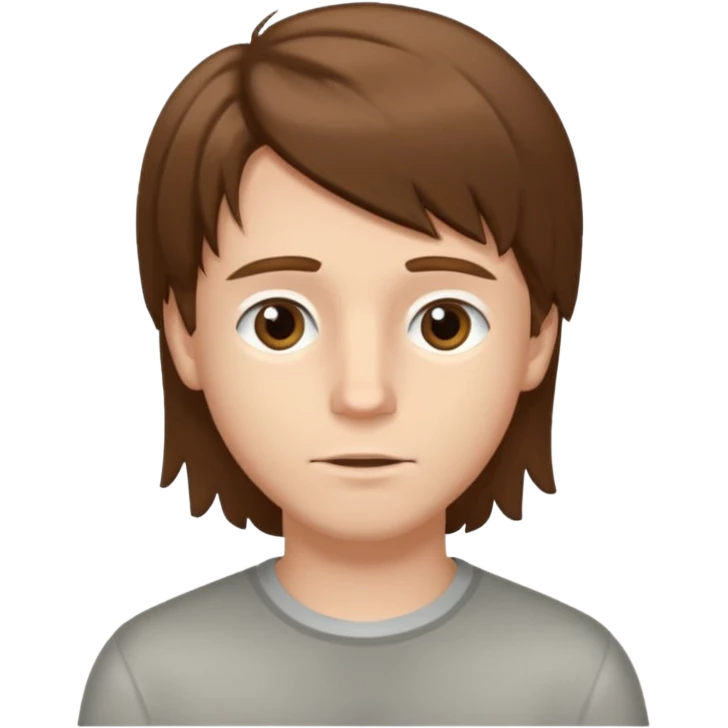 A young white boy with brown hair and eyes, with slightly long, straight and disheveled hair, Make it look aesthetic emoji
