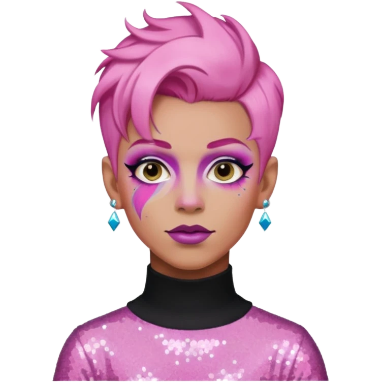 pink hair drag king fabulous makeup with glitter emoji