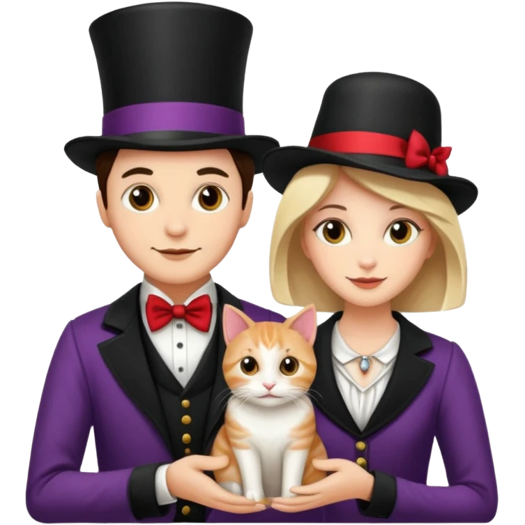 magician couple and their pet cat emoji