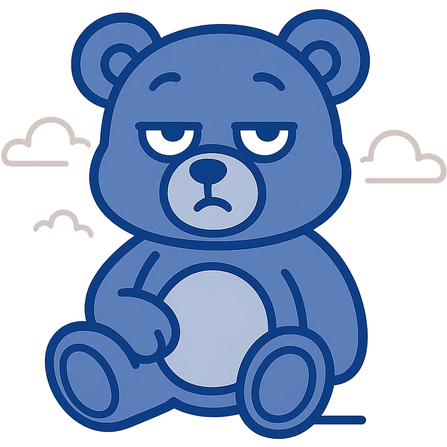 blue teddy bear rolling its eyes, cartoon style, cute and expressive emoji