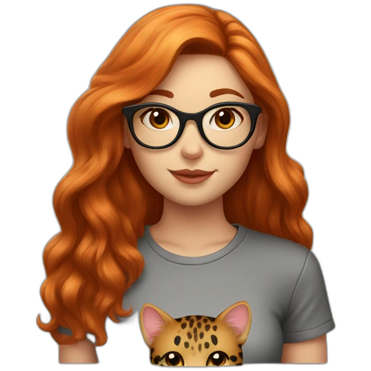 red haired girl with glasses black cat and leopard shirt emoji