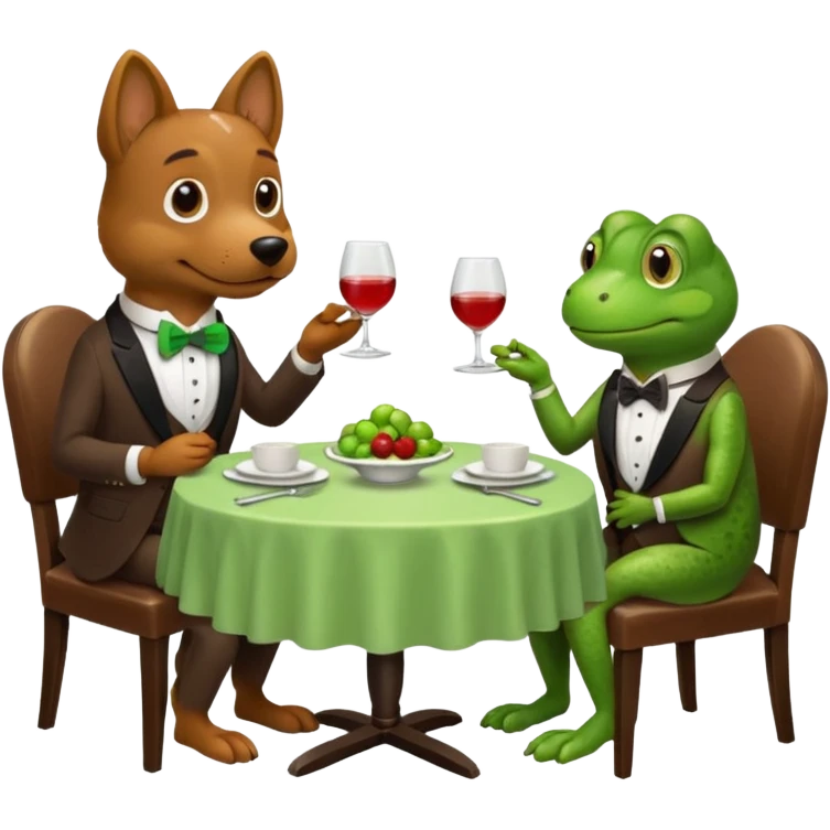 A dog waiter serving two frogs on a date emoji
