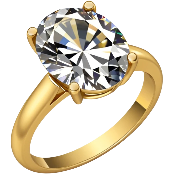 a gold diamond ring, plain band and large oval diamond stone emoji