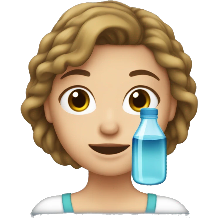  Mujer de test clara con cabello ondulado bien bonita tomando un vaso de agua pura. emoji