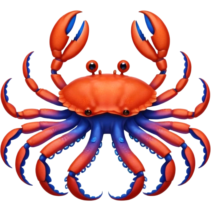 a red crab with two claws and a blue octopus are friends emoji