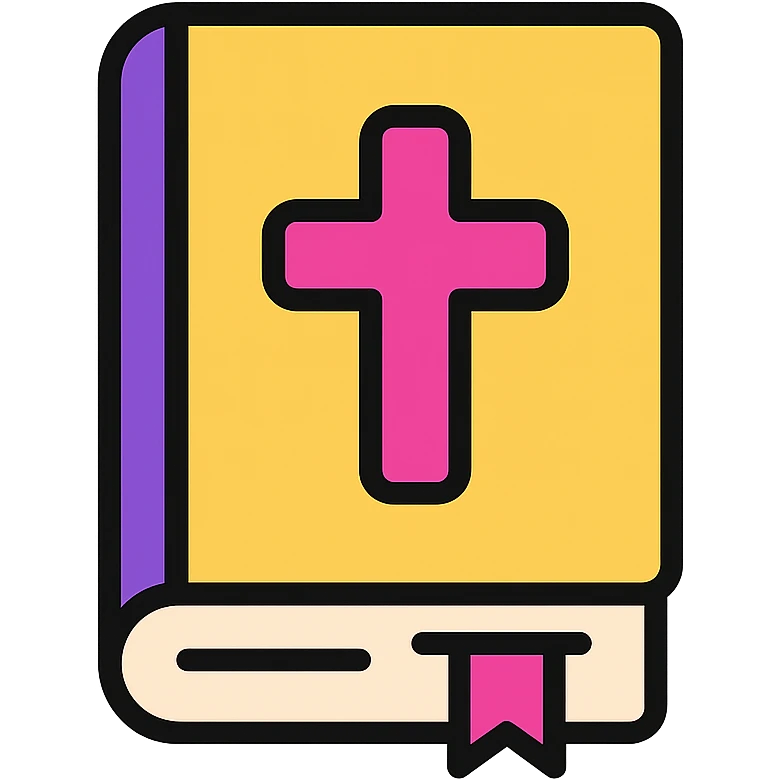 closed Bible with a pink cross on the cover, color outline icon style, simple and minimal emoji