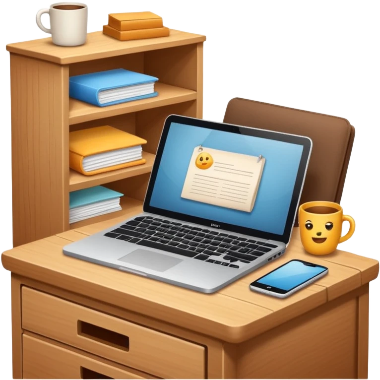 emoji of a cozy desk with a paper and a laptop on it emoji