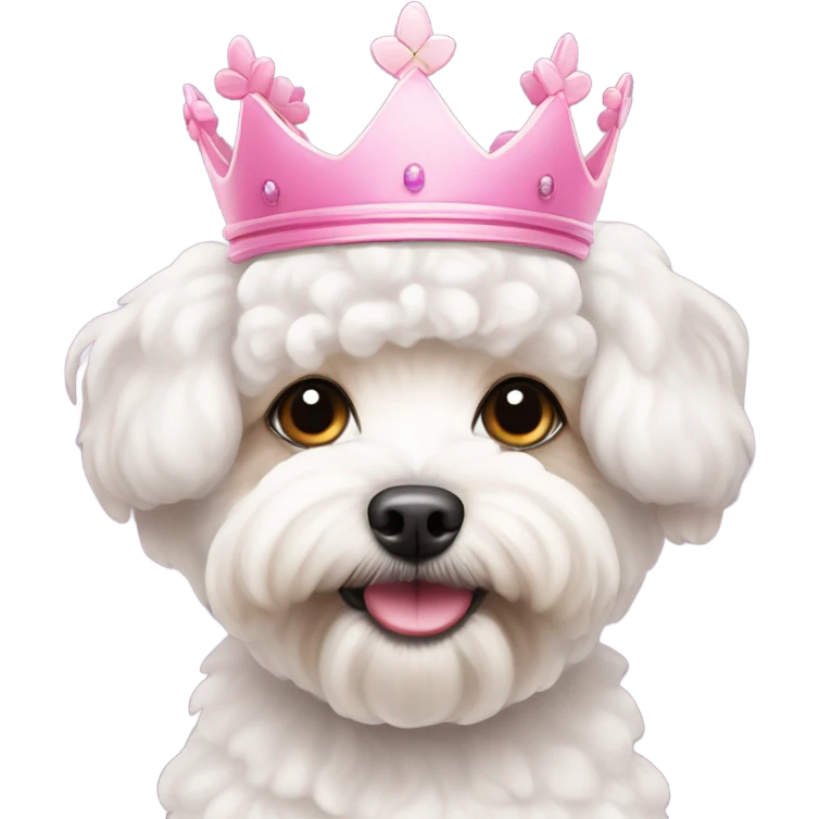 white maltipoo with pink crown on head emoji