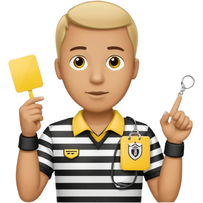 A calm referee with striped shirt, pointing clearly toward the field wearing whistle as a necklace emoji