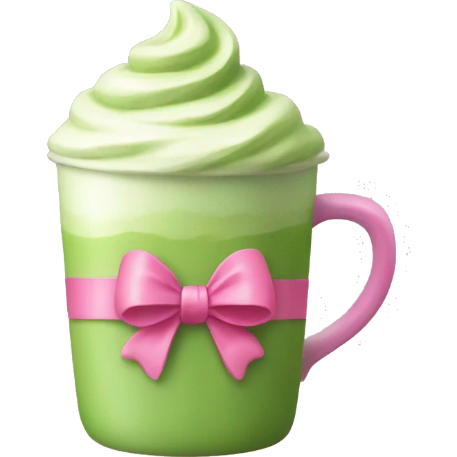 Make a green matcha latte with a pink bow emoji