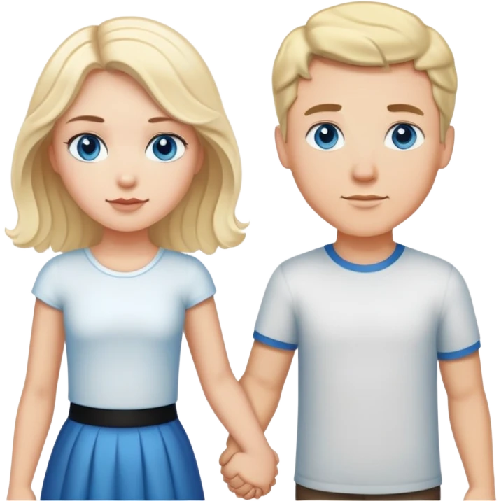 Strong white man with short black hair and white girl with long wavy blonde hair and blue eyes holding hands emoji
