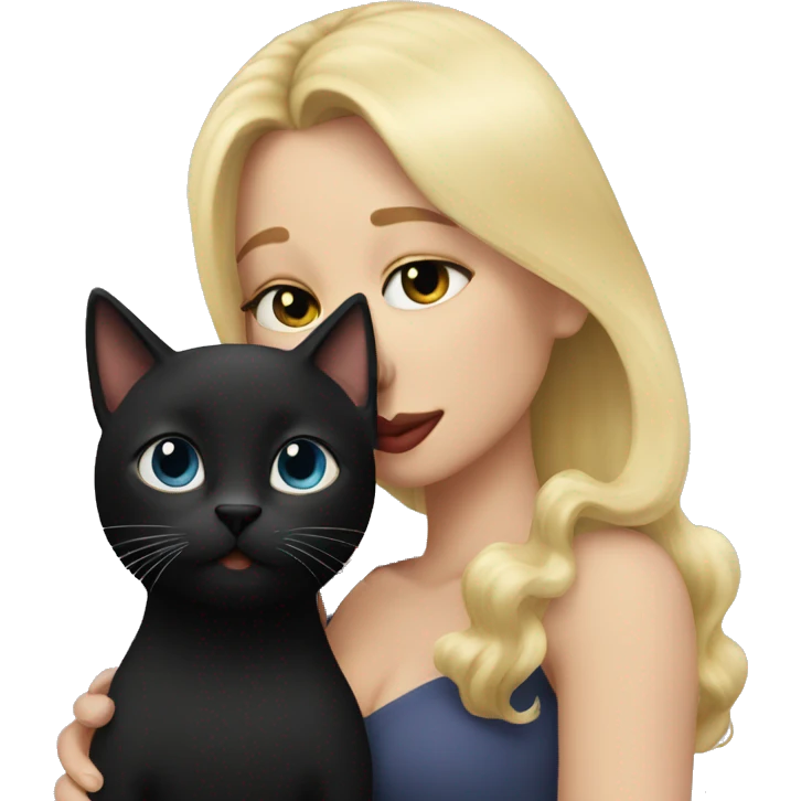 Pretty long blonde haired woman kissing Black cat emoji